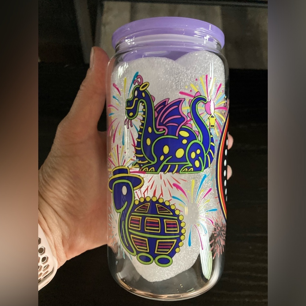 Hand Crafted Disney Main Street Electrical Parade Glass Tumbler.